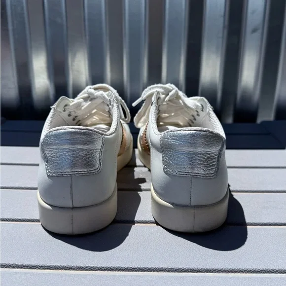 Ecco White Sneakers Tennis Shoes Leather bronze silver accents EU 37 - Picture 7 of 11